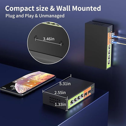 6 Port 2.5G Unmanaged Switch, 4×2.5G RJ45 + 2×10G SFP+, Fanless Metal, - Image 5