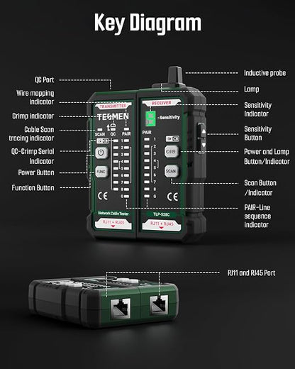 TESMEN TLP-528C Network Cable Tester, RJ11 RJ45, Ethernet Wire Tracer Toner - Image 7