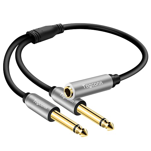 1/4 inch TS Mono Splitter Y Adapter, 6.35mm Mono Female to Dual 6.35 mm TS Mono by Togconn