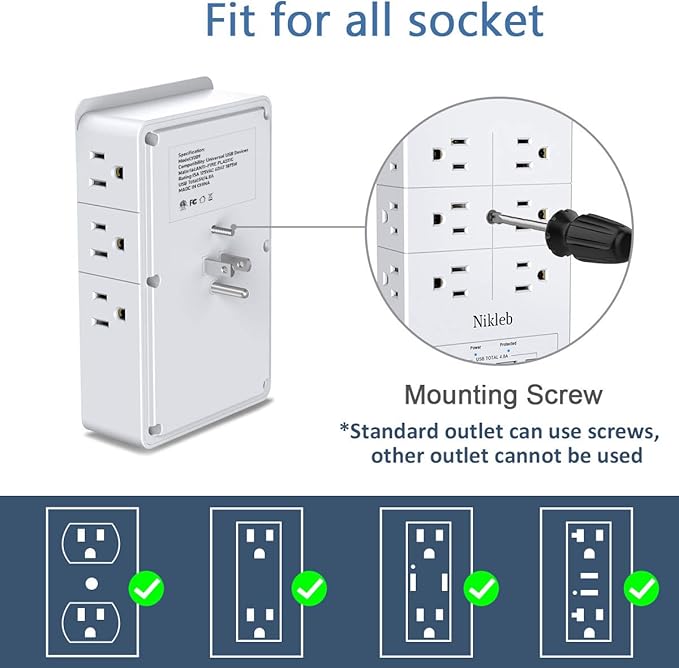 Multi Plug Outlet Surge Protector Nikleb, 12 Electrical Outlets Extender - Image 4