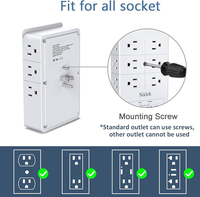 Surge Protector Nikleb 2-Pack, Wall Charger Box Multiports Total 4.8A, - Image 4