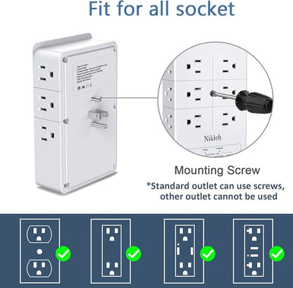 Surge Protector Nikleb 2-Pack, Wall Charger Box Multiports Total 4.8A, - Image 4