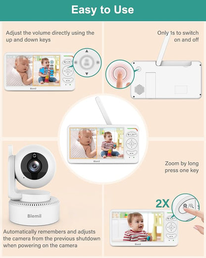 Blemil 6" Baby Monitor with 2 Cameras 4000mAh Battery Upgrade Split Screen - Image 4