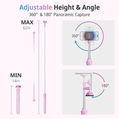 UBeesize Pink 62'' Magnetic Selfie Stick & Phone Tripod - Image 2