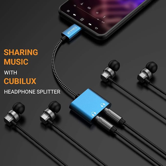 Cubilux USB C Dual Headphones Adapter, Type C to Double 3.5mm Earphone Audio - Image 3