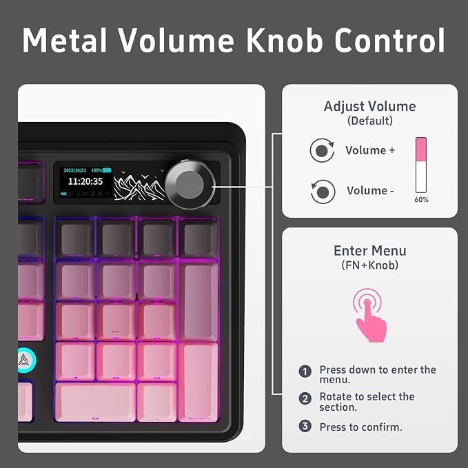 NACODEX Ajazz AK980 Pink Gaming Machanical Keyboard Gift Switch Full Size RGB - Image 6