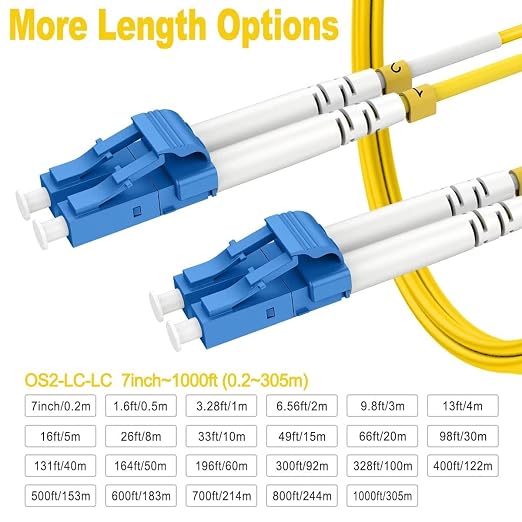5m Single Mode Fiber Patch Cables OS2 LC to LC, Options 7inch~1000ft, SM - Image 3
