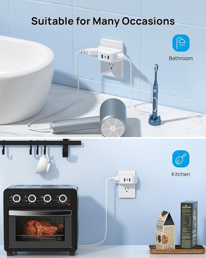 TROND Outlet Extender with USB, Wall Splitter with 2 AC Sockets, 3 USB Ports - Image 7