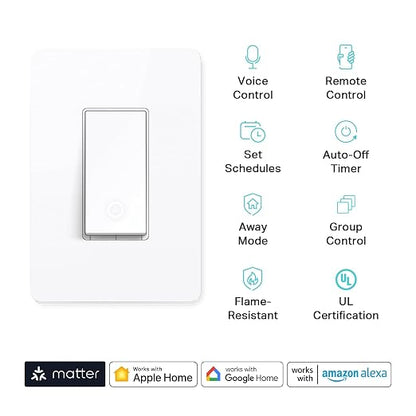 Kasa Matter Smart Light Switch: Voice Control w/Siri, Alexa & Google Assistant - Image 2