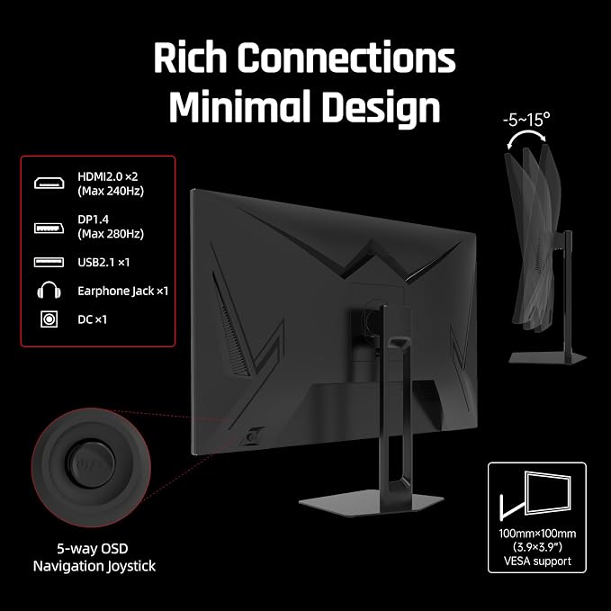 KTC 27'' 280Hz 240Hz Gaming Monitor 1ms GTG 350nits Fast VA 1080P Tilt 126% - Image 5