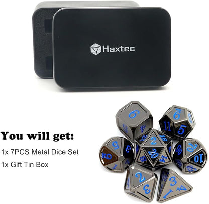 Haxtec Black Metal DND Dice Set D&D W/Gift Metal Case Polyhedral Dice Compatible - Image 2