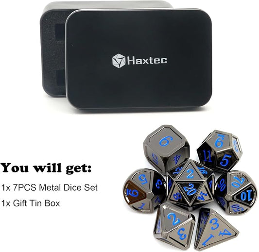 Haxtec Black Metal DND Dice Set D&D W/Gift Metal Case Polyhedral Dice Compatible - Image 2