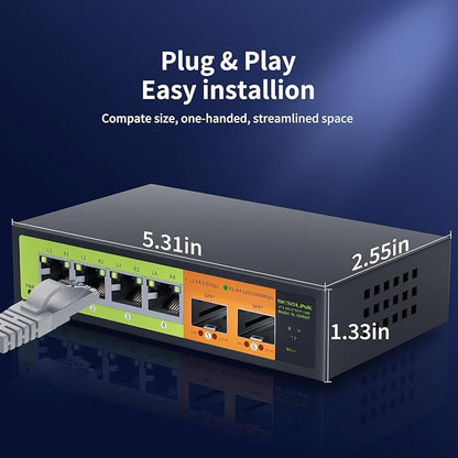 6 Port 2.5G Unmanaged Switch, 4×2.5G RJ45 + 2×10G SFP+, Fanless Metal, - Image 6
