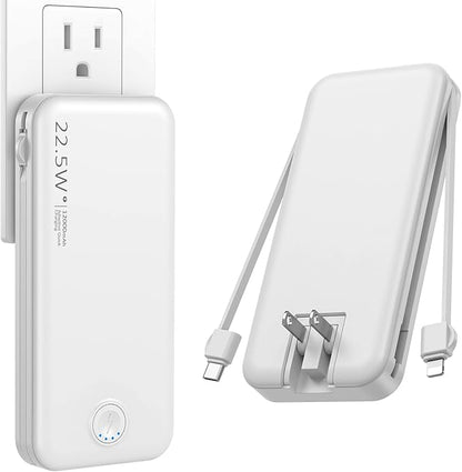 Portable Charger with Built in Cable and AC Wall Plug, USB C Power Bank by NUSYDDY