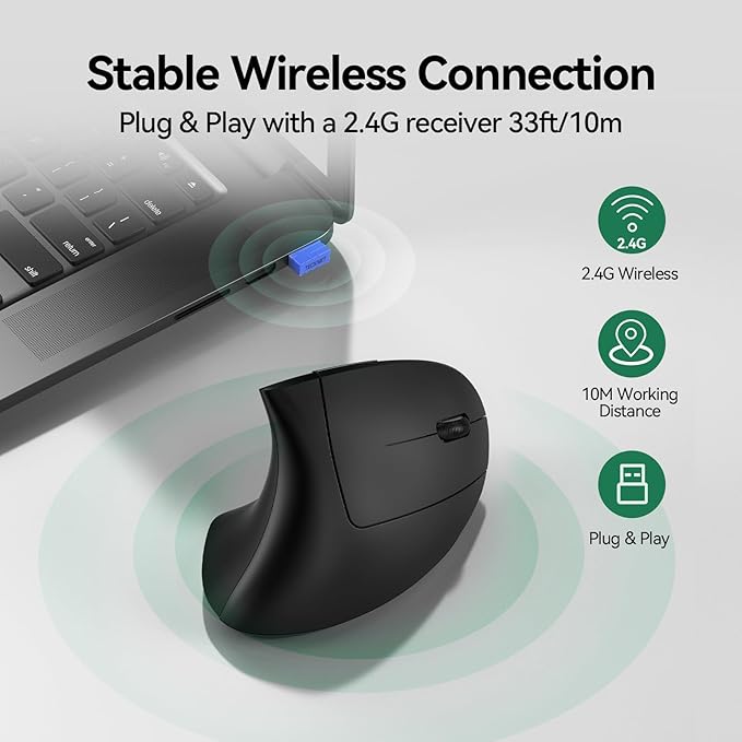 TECKNET Ergonomic Mouse, Rechargeable Vertical Ergo Mouse Wireless 800-4800 - Image 4