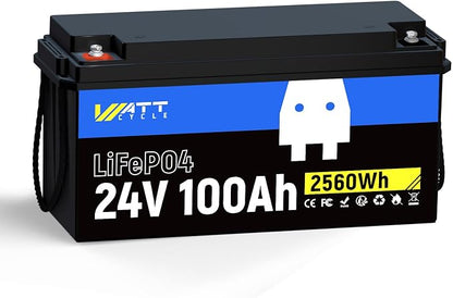 Lifepo4 Battery 100AH 24V Lithium Battery Built-in 100A BMS, Solar System Home by Wattcycle