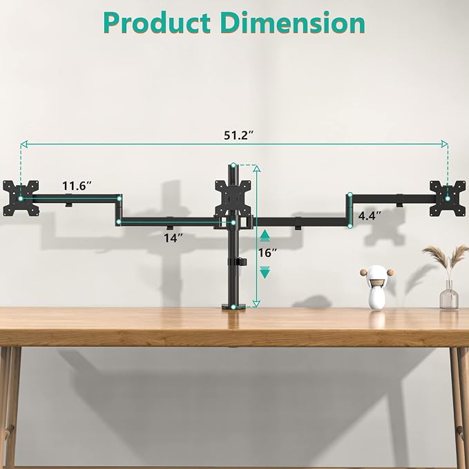 WALI Triple Monitor Mount, 3 Monitor Desk Mount - Image 6