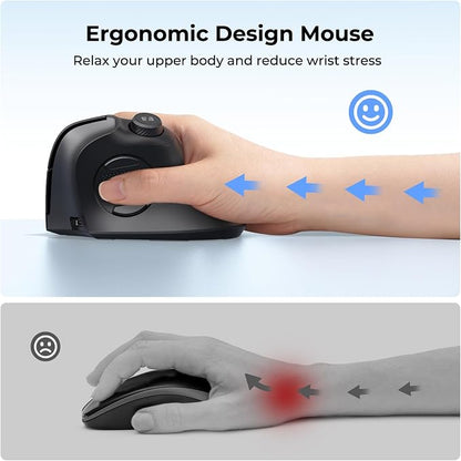 seenda Ergonomic Mouse Rechargeable, USB+Dual Bluetooth, MOU-302 Vertical - Image 3