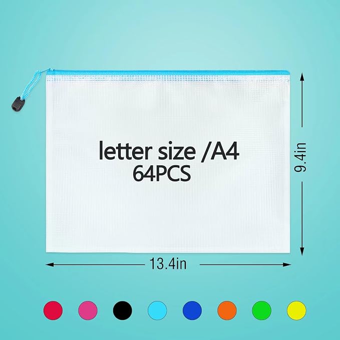 64pcs A4 Mesh Zipper Pouch Bags, Mesh Bags - Image 2