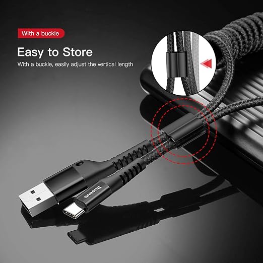 Baseus USB Type C Cable for Car, Retractable Cable Curly USB A to USB-C Fast - Image 2
