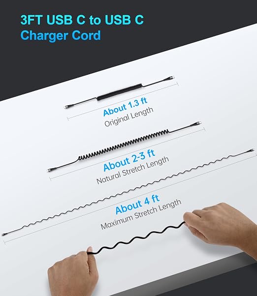 Coiled USB C to C Cable 100W 3FT - Image 6