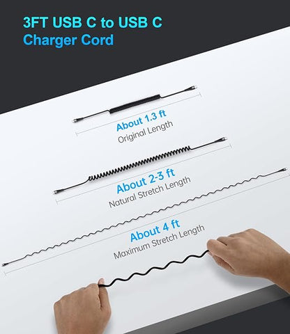 Coiled USB C to C Cable 100W 3FT - Image 6