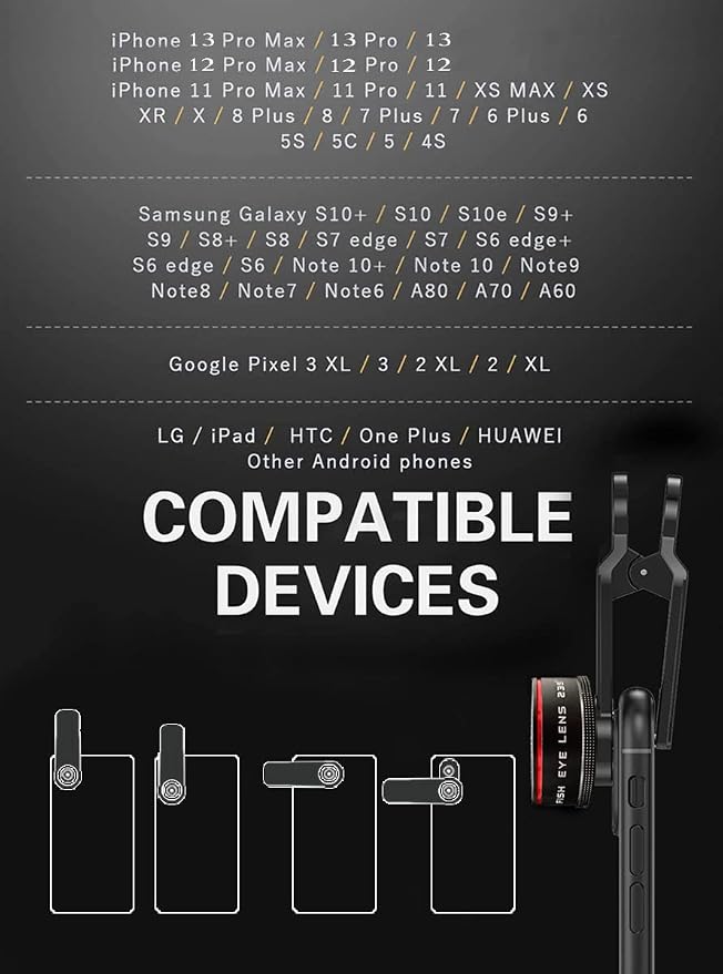 Phone Camera Lens, Clip on Cell HD Phone Fisheye Lens kit, 235° Fisheye Lens - Image 6