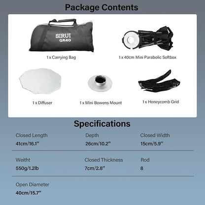 SIRUI 15.7"/40cm Mini Quick Set-Up Foldable Softbox, Quick Release - Image 7
