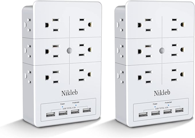 Surge Protector Nikleb 2-Pack, Wall Charger Box Multiports Total 4.8A, by nikleb