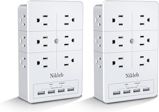 Surge Protector Nikleb 2-Pack, Wall Charger Box Multiports Total 4.8A, by nikleb