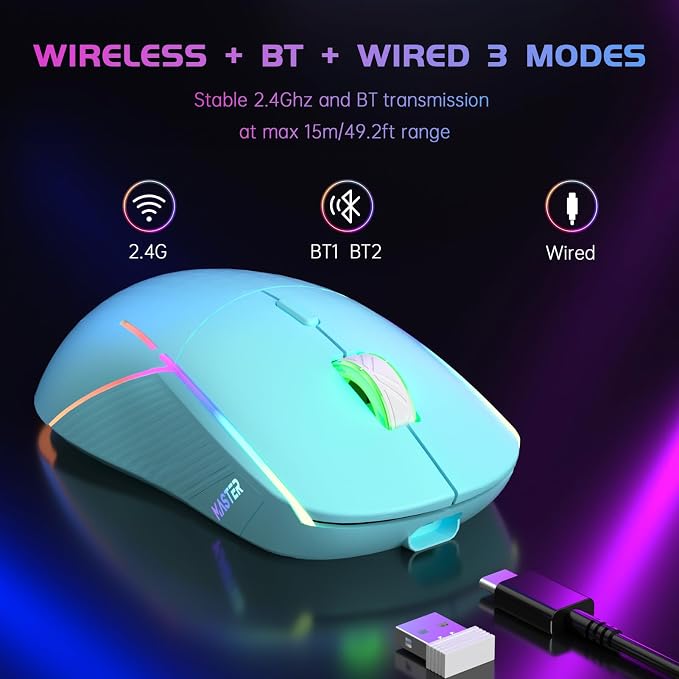 FFJ Wireless Gaming Mouse, 24000 DPI, Tri-Mode 2.4G/USB-C/Bluetooth 5.3 Gaming - Image 7