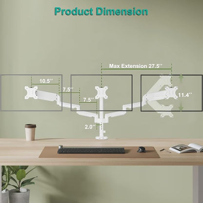 WALI White Triple Monitor Mount, 3 Monitor Desk Mount - Image 4