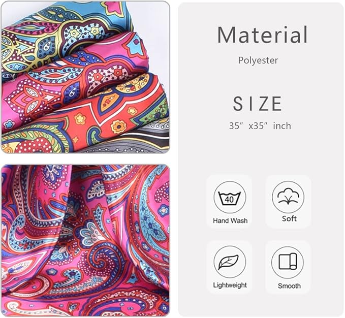 4Pcs Silk Head Scarves for Women Satin Hair Scarf 35”Large Square Bandana Silk - Image 3