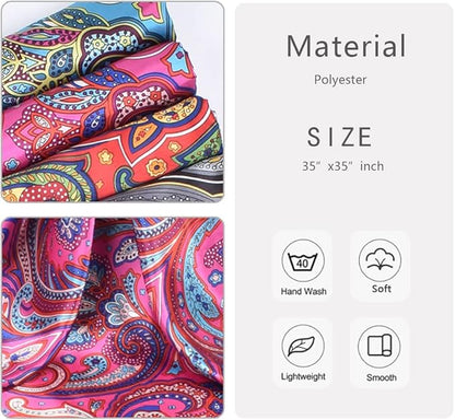 4Pcs Silk Head Scarves for Women Satin Hair Scarf 35”Large Square Bandana Silk - Image 3