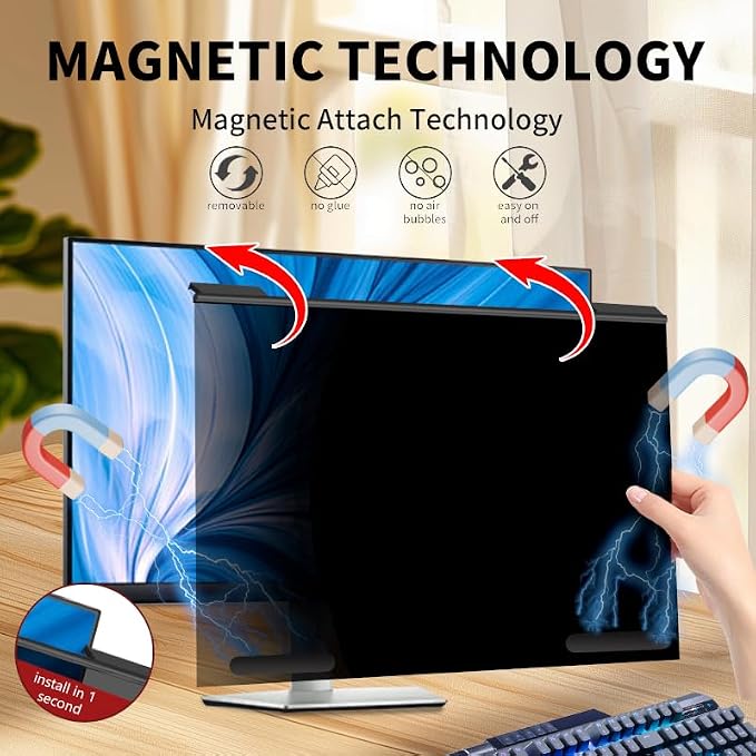 Magnetic Computer Privacy Screen Filter 27 Inch, Removable Hanging Aluminum - Image 3