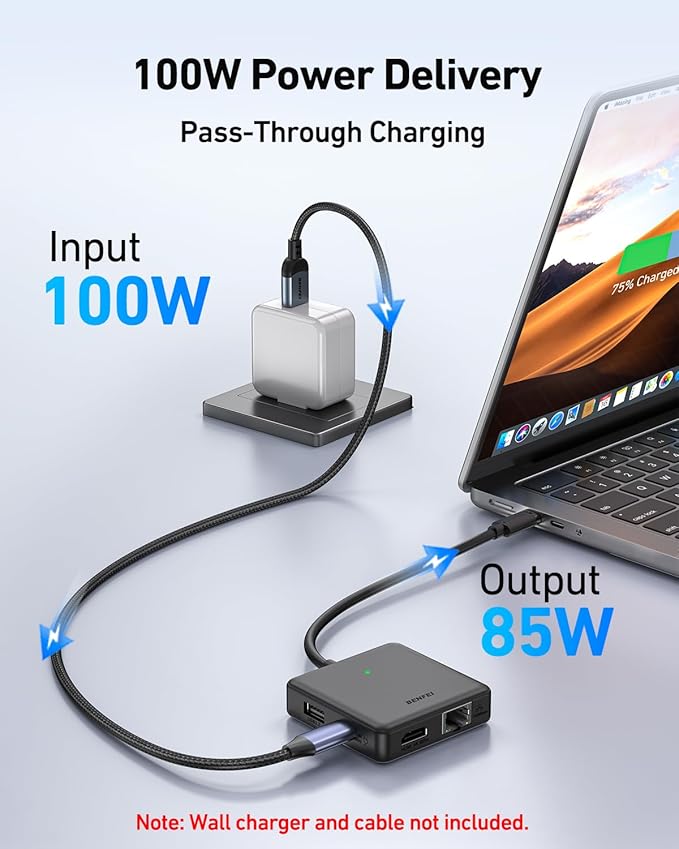 BENFEI USB C HUB 6in1 with HDMI, 100Mbps Ethernet, 100W Power Delivery - Image 5