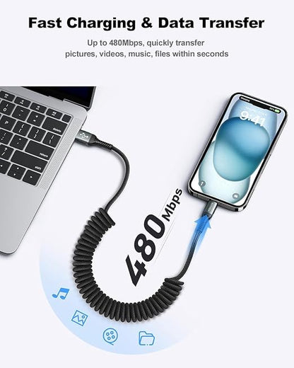 USB C Cable Coiled 6FT 2Pack, Braided USB A to Type C Charger Cable - Image 6