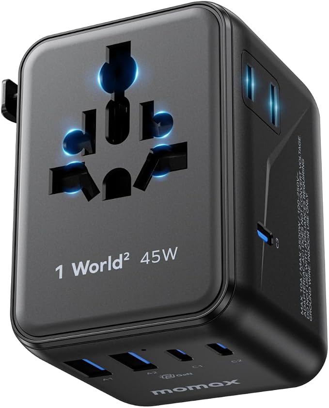 MOMAX Universal Travel Adapter, GaN PD 45W Fast International Power Adapter by MOMAX