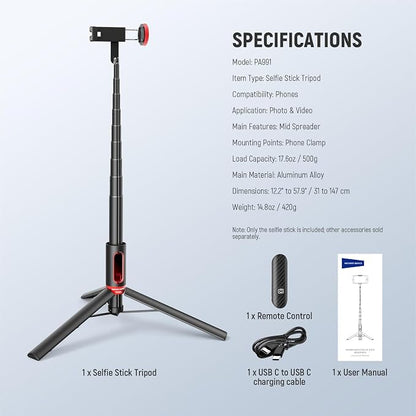 NEEWER Basics PA991 Selfie Stick Tripod Compatible - Image 8