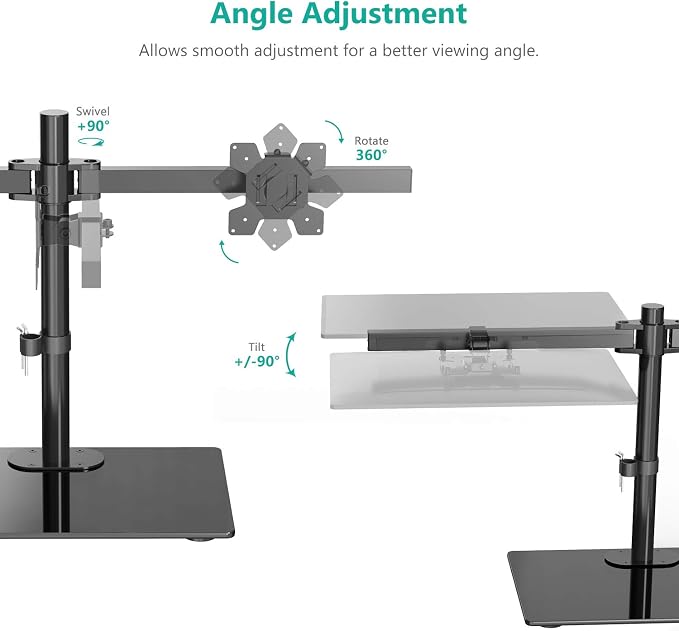 WALI Free Standing Dual Monitor Stand, Height Adjustable Monitor Mount - Image 3
