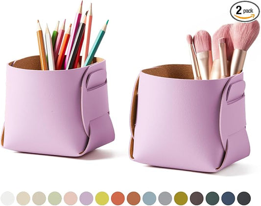 HOMIEAZICOZI 2-Pack Cork Leather Desk Accessories Storage by HOMIEAZICOZI