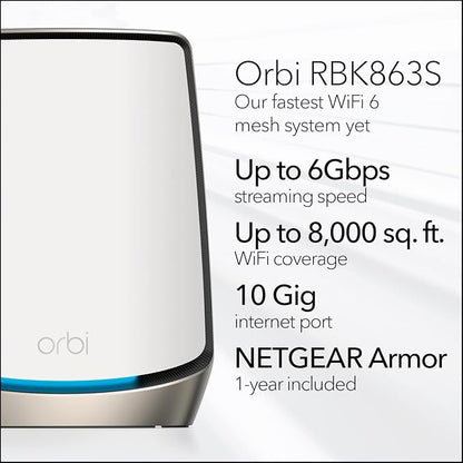 NETGEAR Orbi Tri-Band WiFi 6 Mesh Network System – Router + 2 Satellite - Image 2