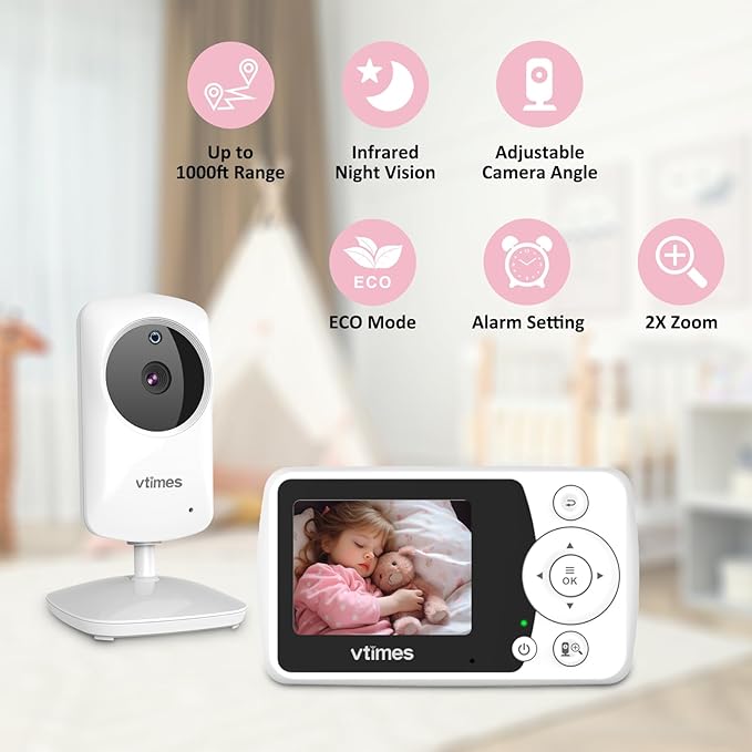 VTimes Baby Monitor with Camera and Audio, No WiFi, 2.4" LCD Screen, Two-Way - Image 3