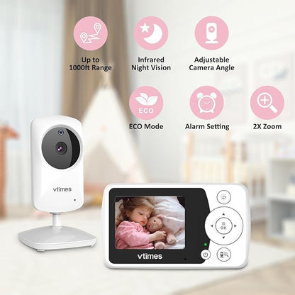 VTimes Baby Monitor with Camera and Audio, No WiFi, 2.4" LCD Screen, Two-Way - Image 3