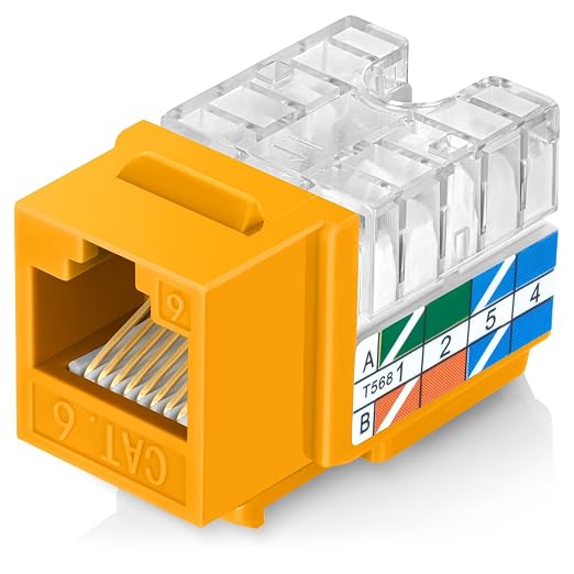 Everest 90° Angled RJ45 Cat6 Keystone Jacks 100-Pack in Yellow by EverestMediaSolutions