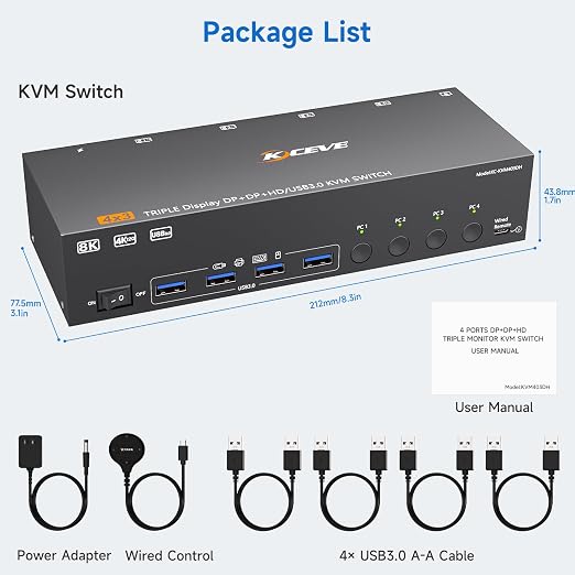 HDMI+2 Displayport KVM Switch 3 Monitors 4 Computers 8K@60Hz 4K@144Hz, 4 Port - Image 9
