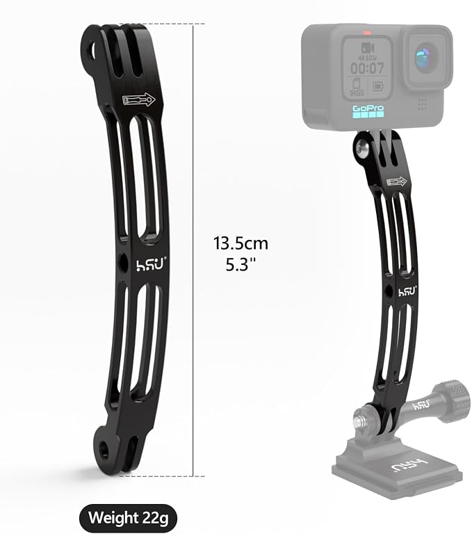 HSU Aluminum Alloy Curved Extension Arm Metal Pole Mount Helmet Stick Extension - Image 2