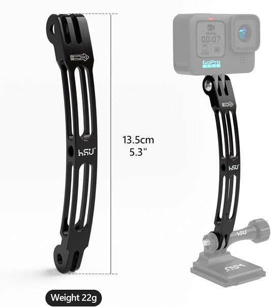 HSU Aluminum Alloy Curved Extension Arm Metal Pole Mount Helmet Stick Extension - Image 2