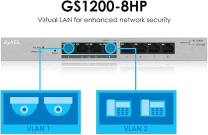 Zyxel 8-Port PoE Switch | Web Managed Gigabit Network Ethernet Splitter | 8x - Image 6