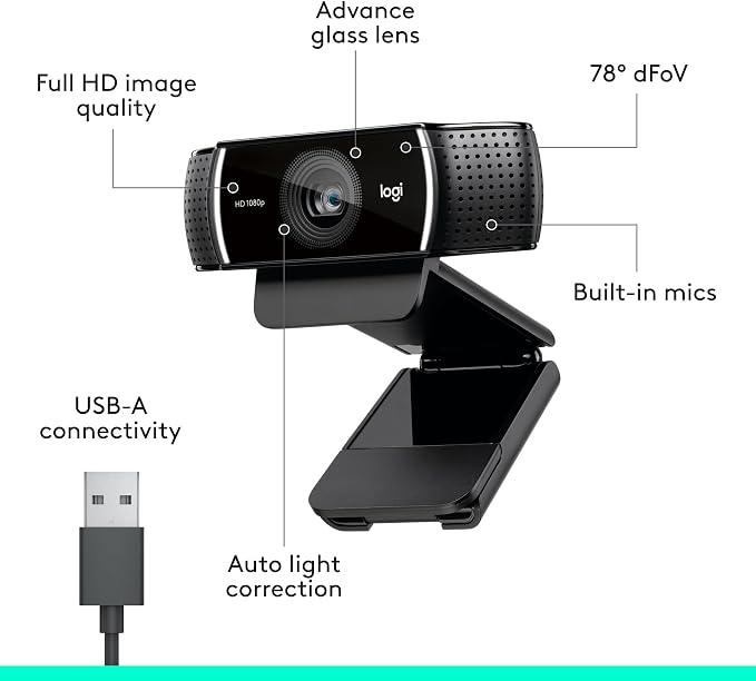 Logitech C922x HD Pro Webcam, Full HD 1080p/60fps Video, HD Light Correction - Image 7